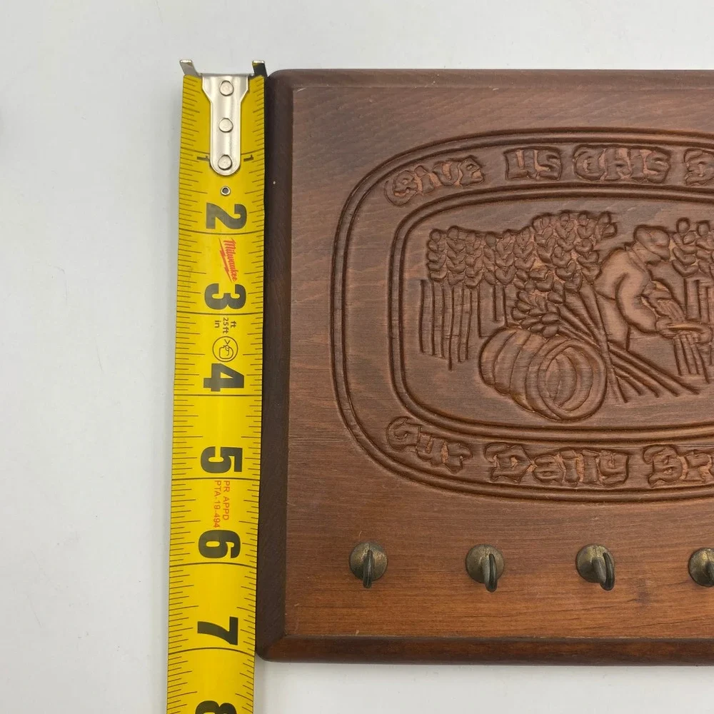 Vintage Carved Wood Give Us This Day Our Daily Bread Wall Plaque Key Hook Rack